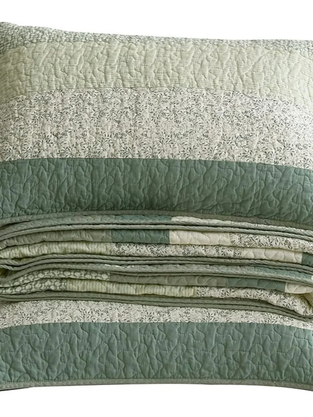 Light Green Stripe Queen 3 piece Quilt Set 100% cotton